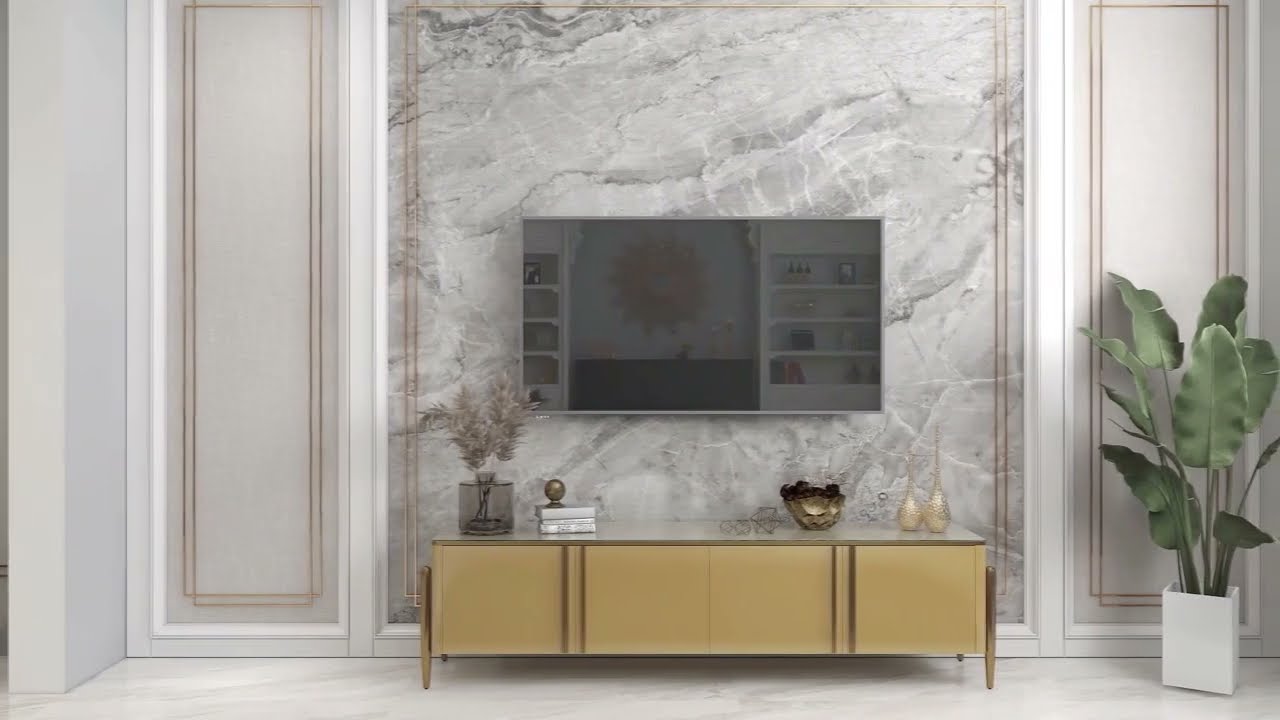 HOMARY I Champagne Modern Rectangle TV Console