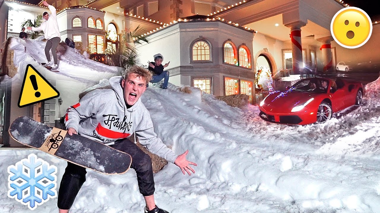 HOMEMADE GIANT SNOW SLIDE AT TEAM 10 MANSION {30 MPH}