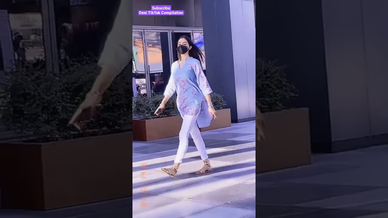 Hot Slim Figure Tight Pajama Leggings Kurti TikTok Girl Walking
