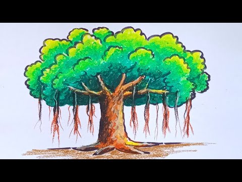 How to draw a Banyan tree easy /  national tree of India | easy tree drawing #banyan #tree