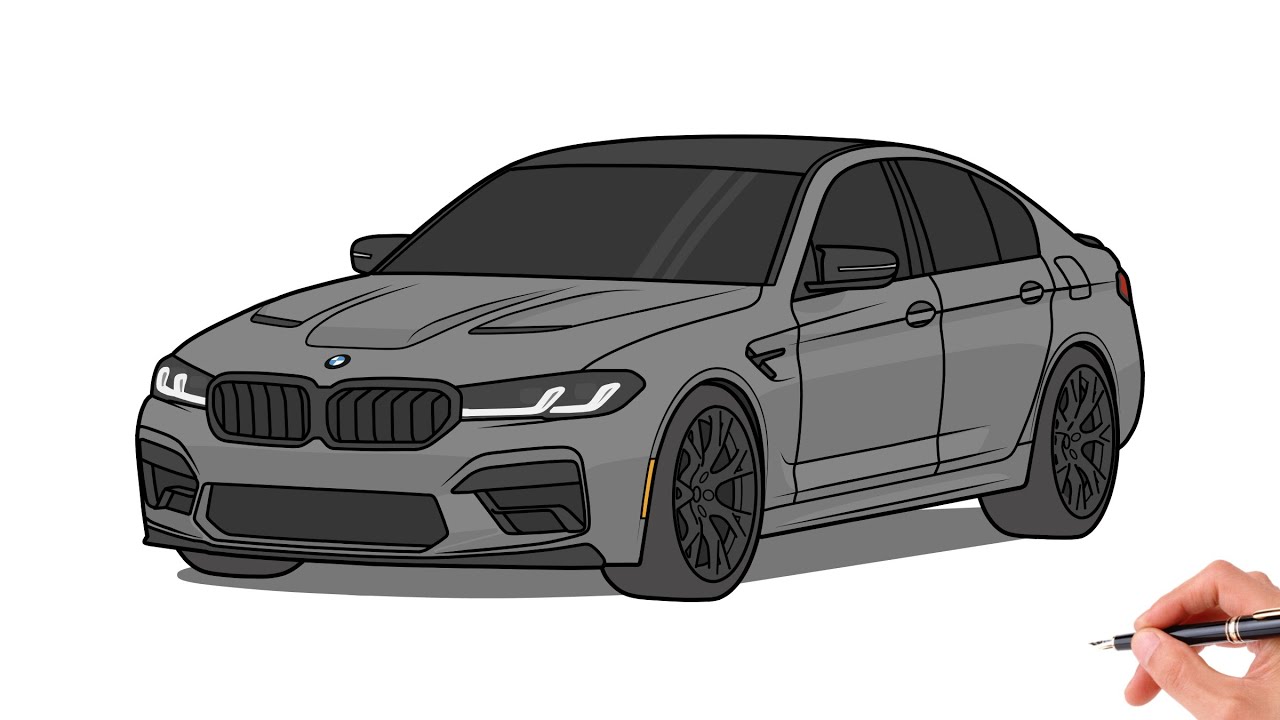How to draw a BMW M5 F90 CS 2021 / drawing bmw m5 competition 2022 car