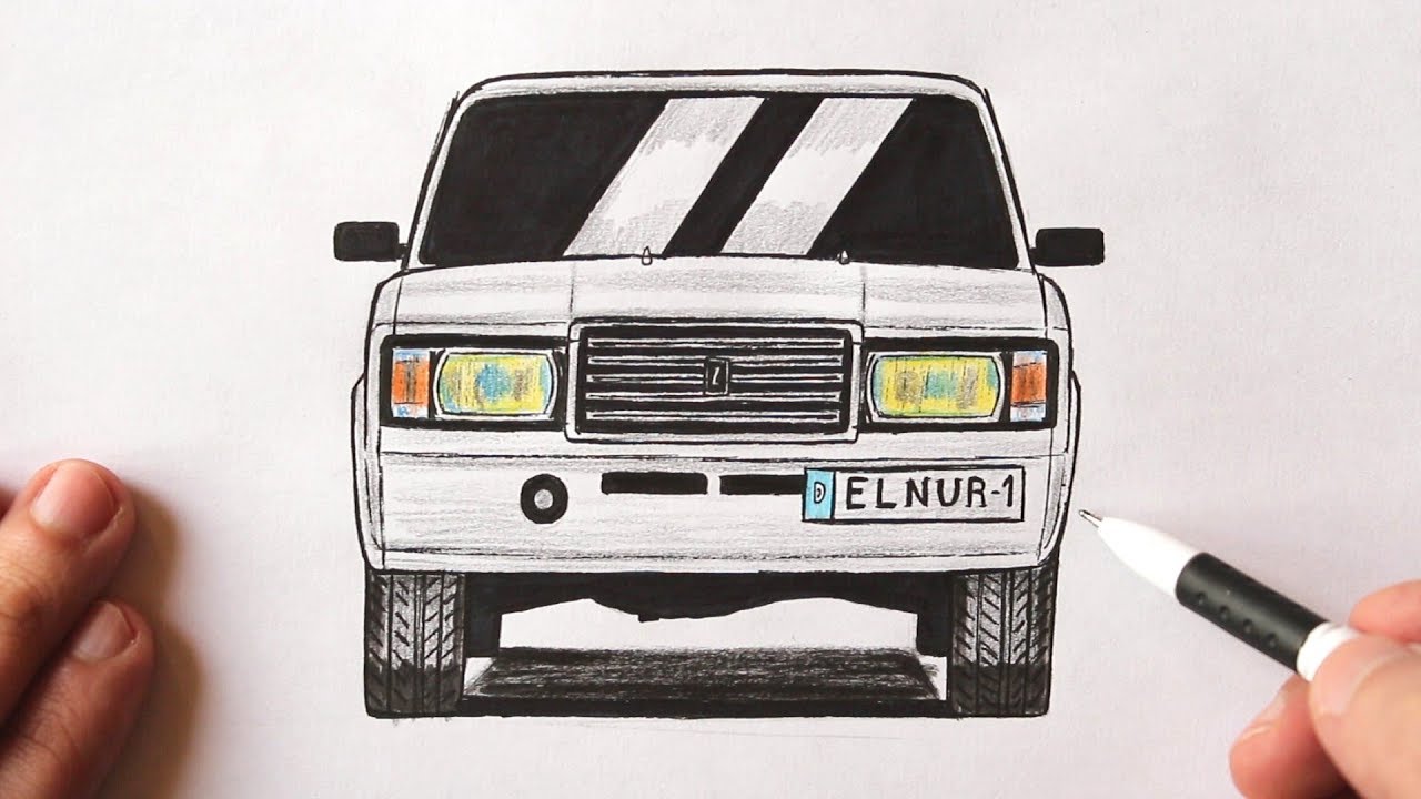 How to draw a car VAZ 2107 step by step