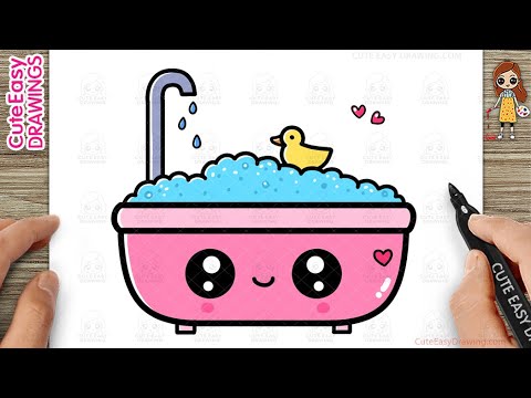 How to Draw a Cute Bath Tub Easy Step-By-Step Drawing and Coloring for Kids and Toddlers