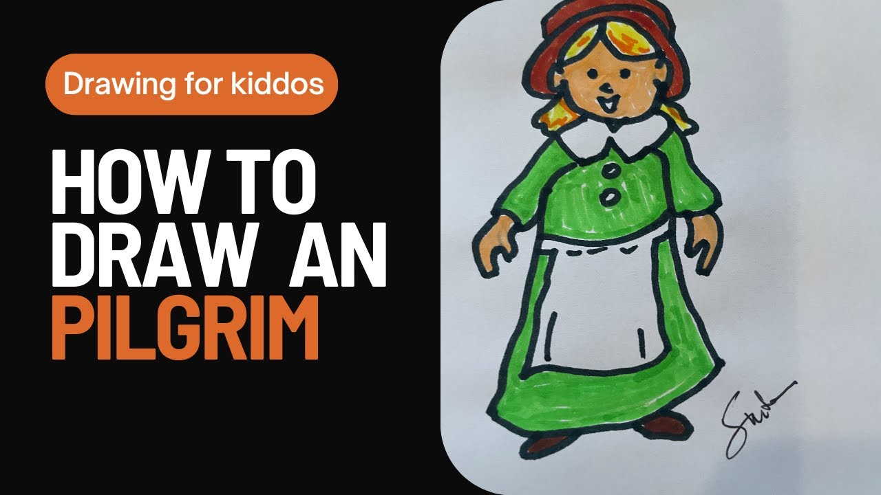 How to draw a Pilgrim girl easily  Happy Thanksgiving