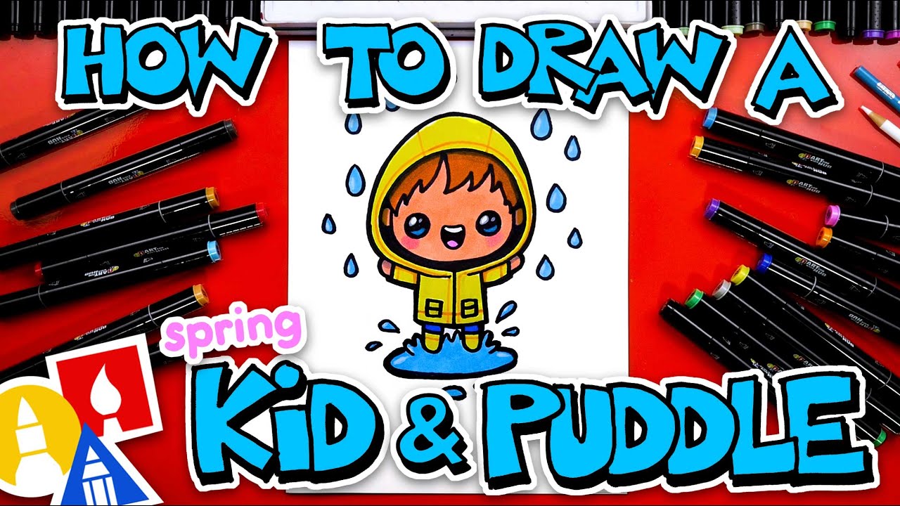 How To Draw A Spring Kid Jumping Into A Puddle