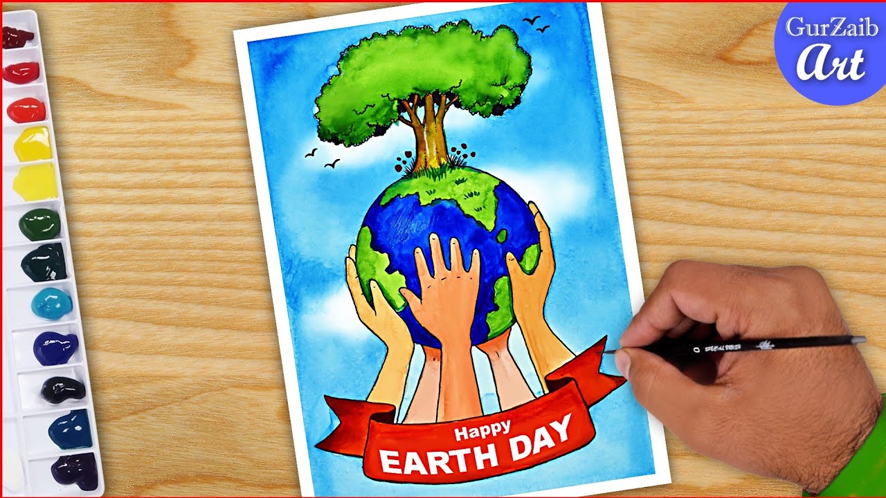 How to draw Earth Day Poster Drawing || watercolours painting || step by step easy chart project
