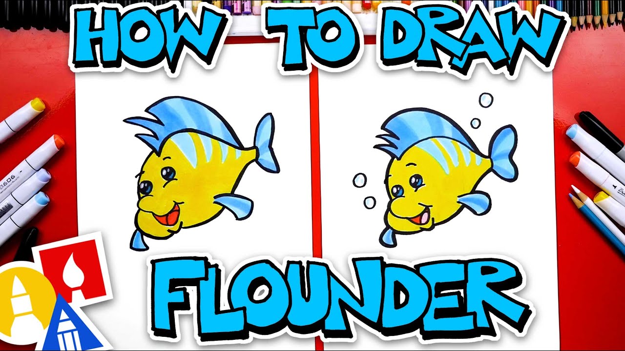 How To Draw Flounder From The Little Mermaid