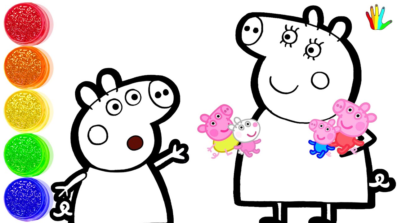 How to draw Peppa Pig Family Drawing and Coloring Page for kids - Bee Art TV