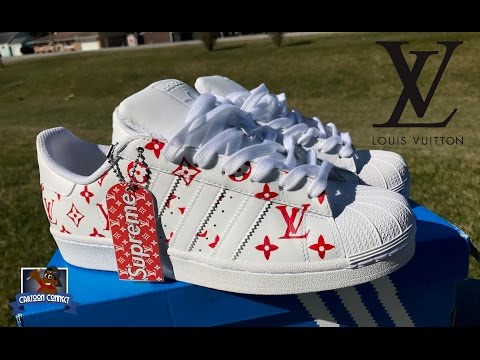 How To: Louis Vuitton x Supreme Collab Adidas Superstar Custom + On Foot | Stencil Tutorial
