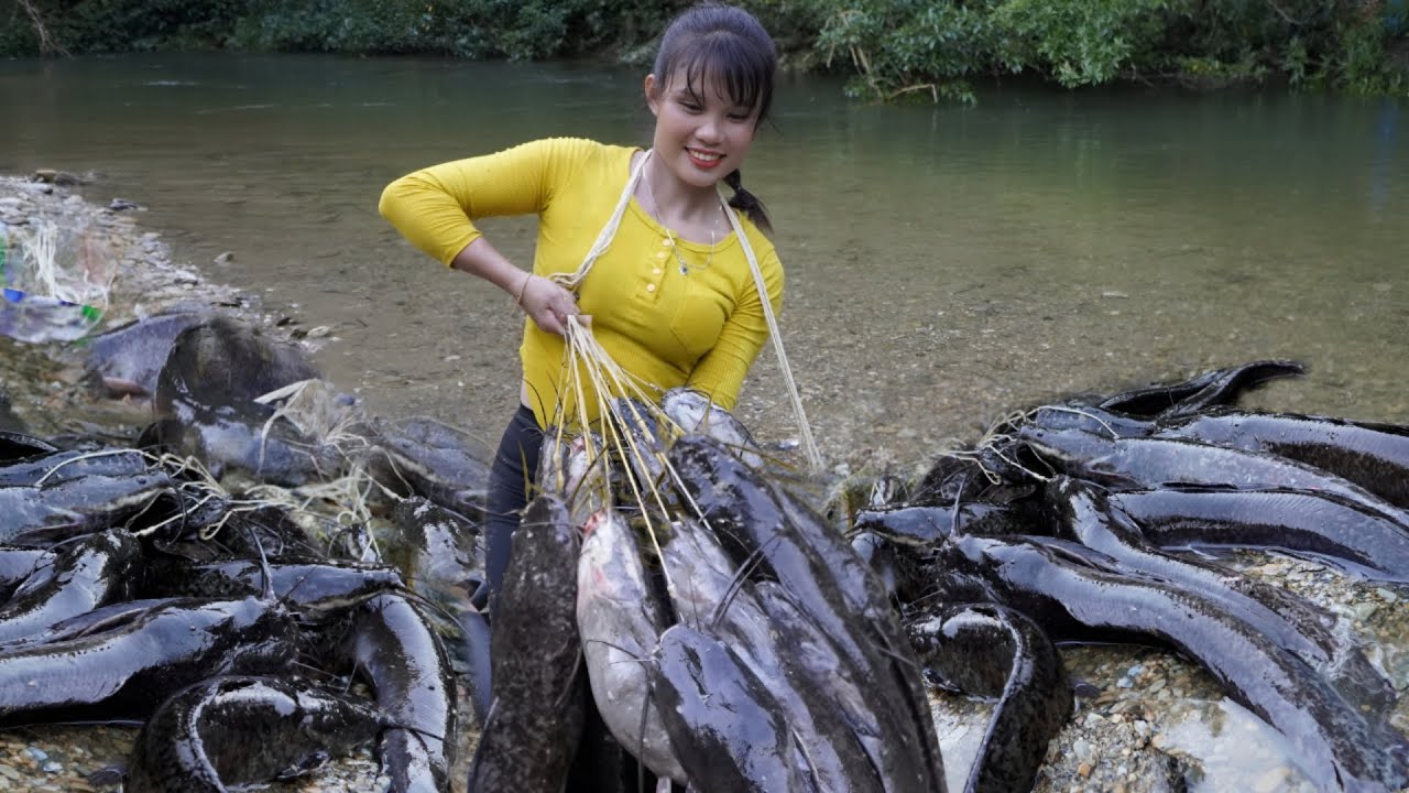 How to make a bamboo trap to catch freshwater catfish by an 18-year-old single girl