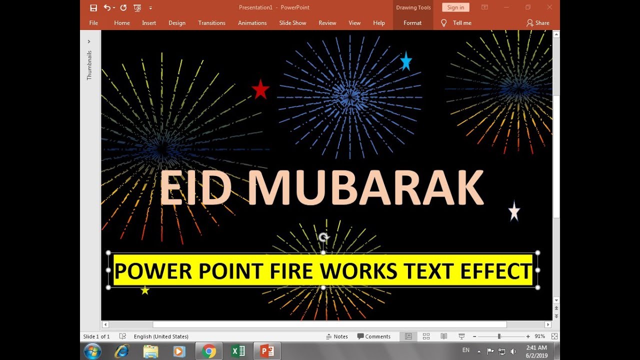 How To Make Power point Eid Mubarak Fire works Text animation in Hindi