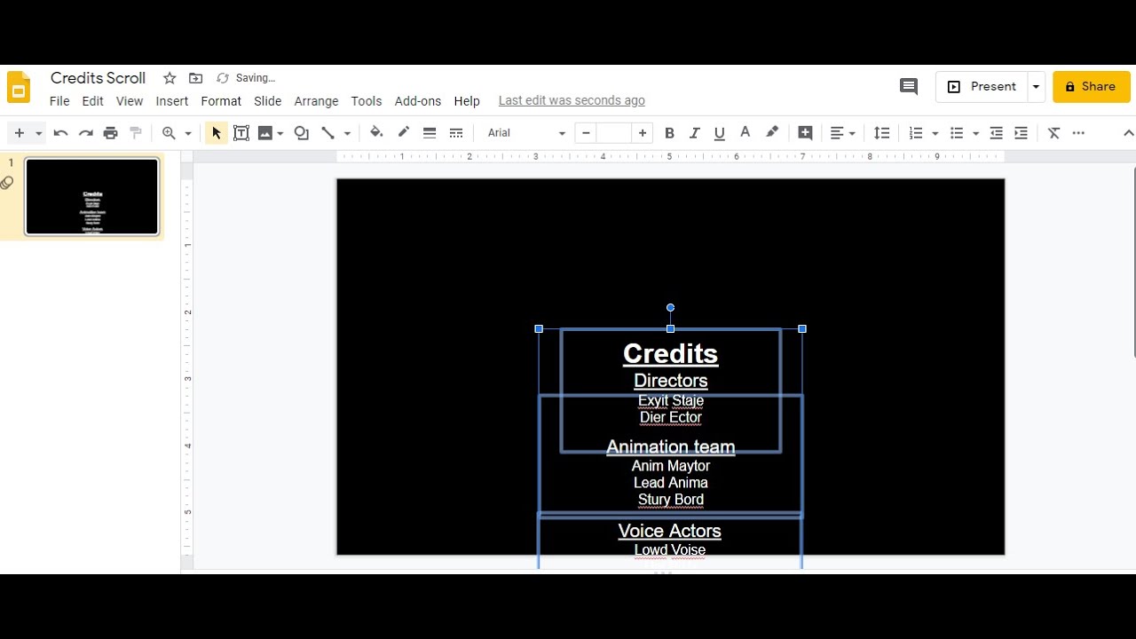 How to make scrolling credits on google slides