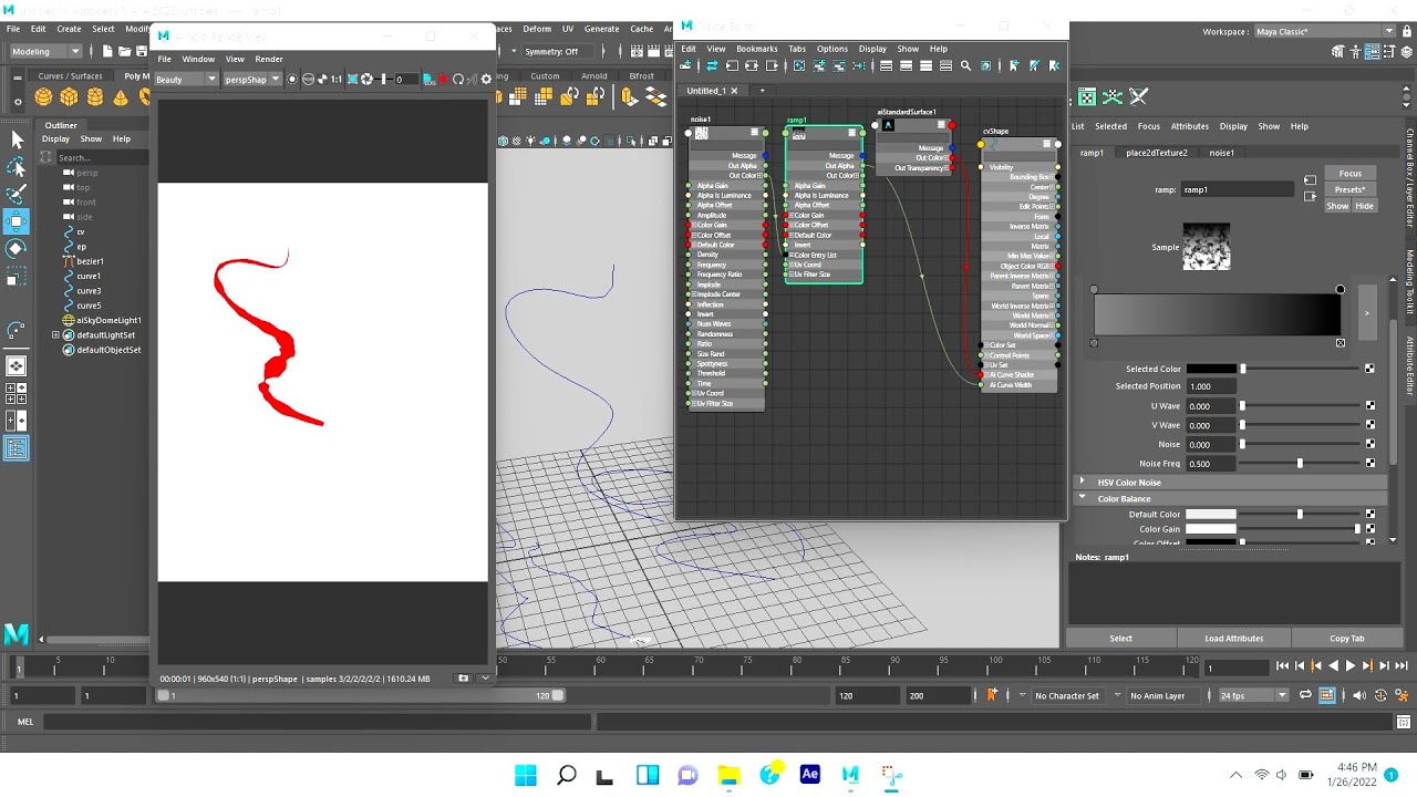 How to render Curve & create Curve growing animation in maya 2022