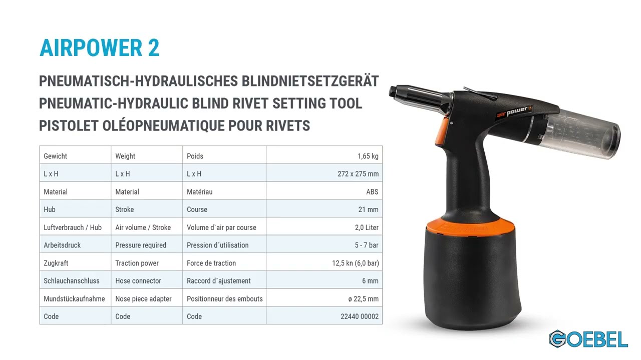 How to use the AIRPOWER 2 pneumatic rivet setting tool from GOEBEL