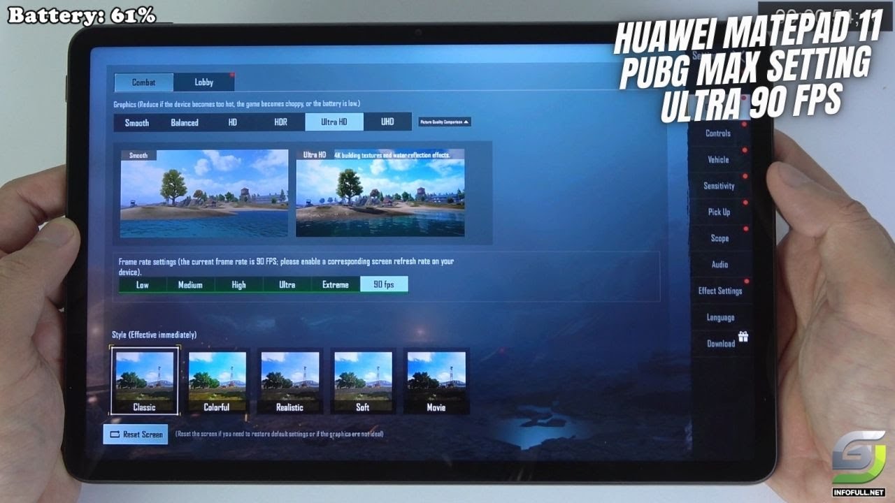 Huawei Matepad 11 test game PUBG Ultra 90 FPS