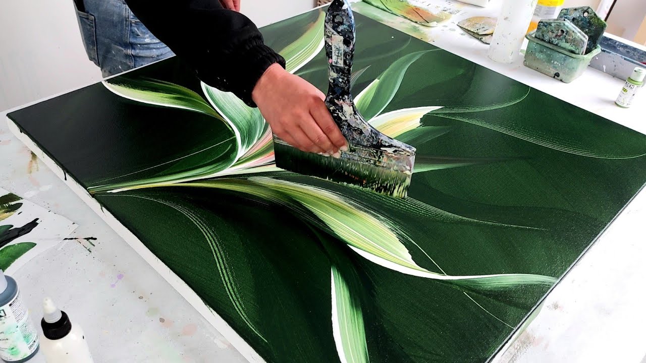 HUGE Brush Art  / Easy Abstract Acrylic Painting - the recreation of Birds of Paradise