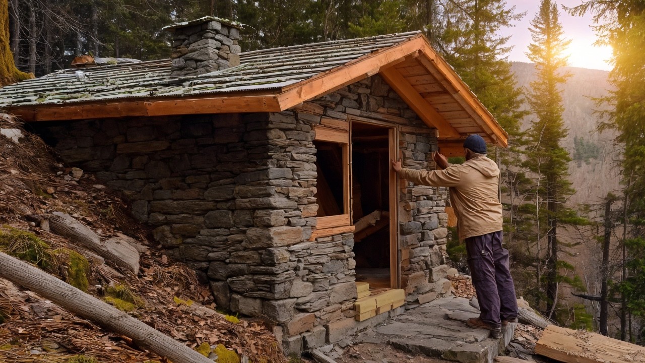 I Spent 30 Days Building a House of STONES and LOGS in the Forest