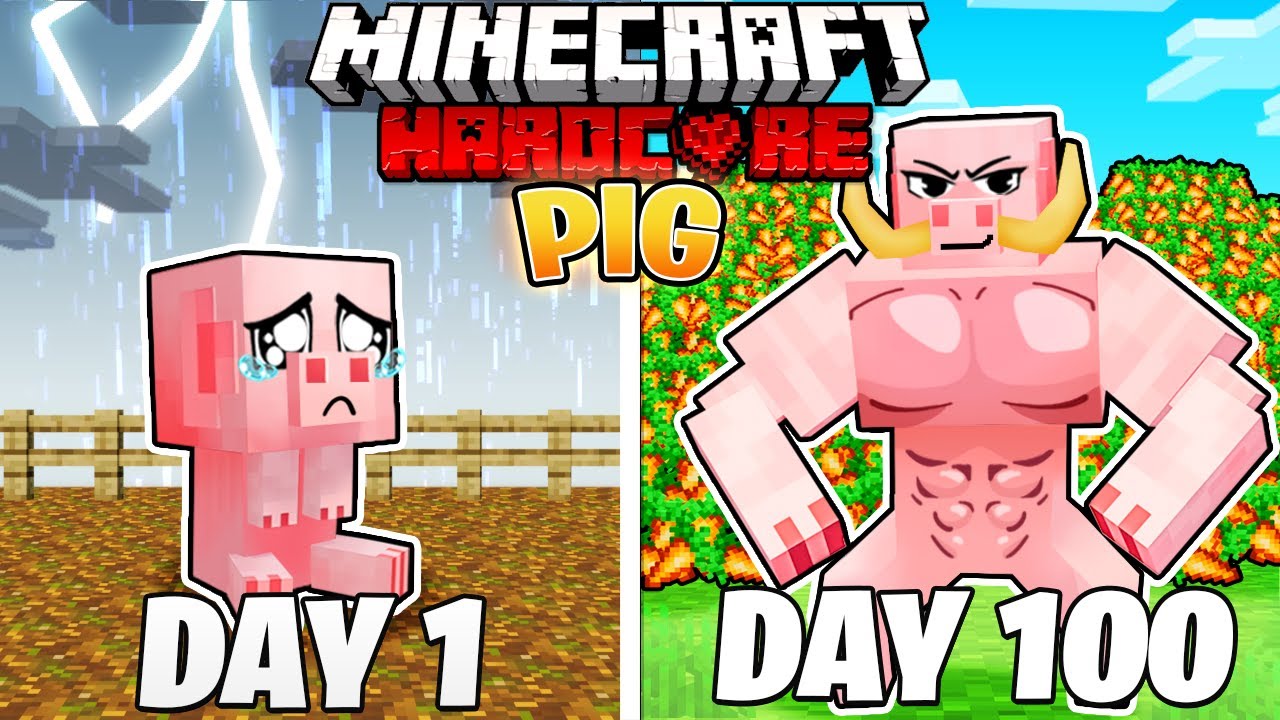 I Survived 100 DAYS as a PIG in HARDCORE Minecraft!