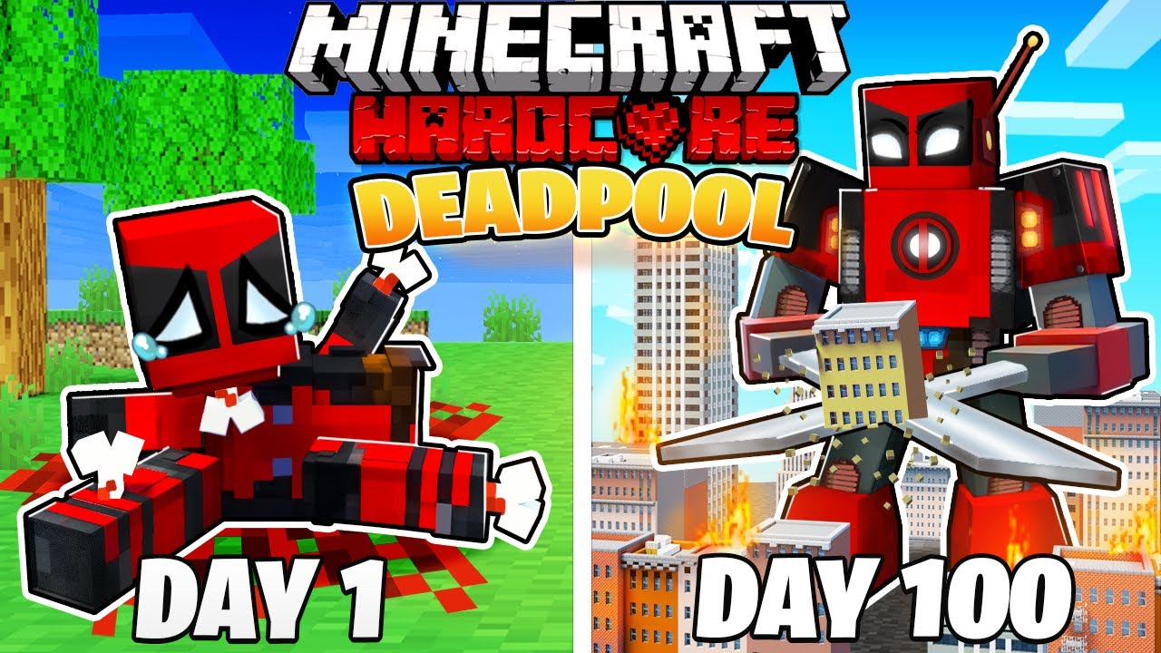 I Survived 100 DAYS as DEADPOOL in HARDCORE Minecraft!