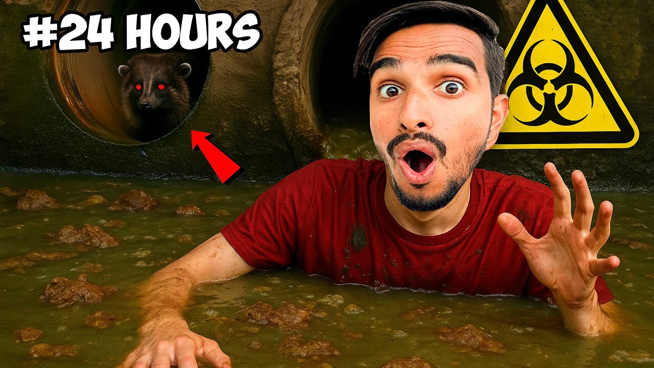 I Survived 24 Hours in SEWAGE 💩 SECRET CAMPING LOCATION !