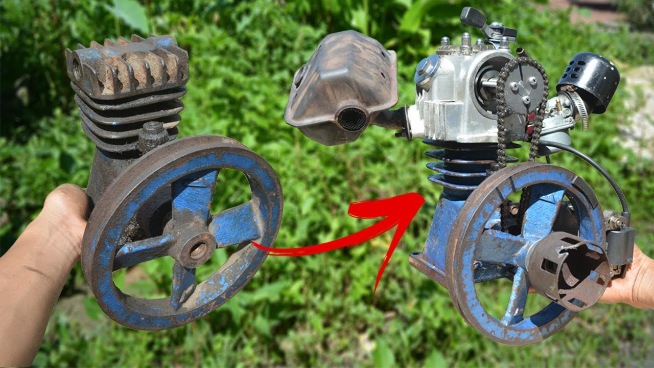 I turn Old Compressor into 4 Stroke Working Engine
