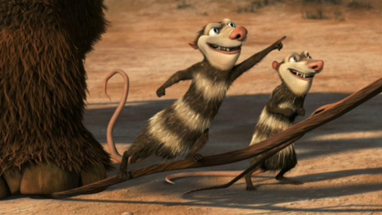 Ice Age 2 - Manny shoots Crash out of a tree
