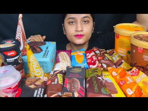 ICECREAM ASMR EATING MAGNUM ALMOND,AMUL,CHOCOLATE TRUFFLE CAKE,RAJBHOG,KULFI,CHOCOBAR,CORNETTO,FOOD