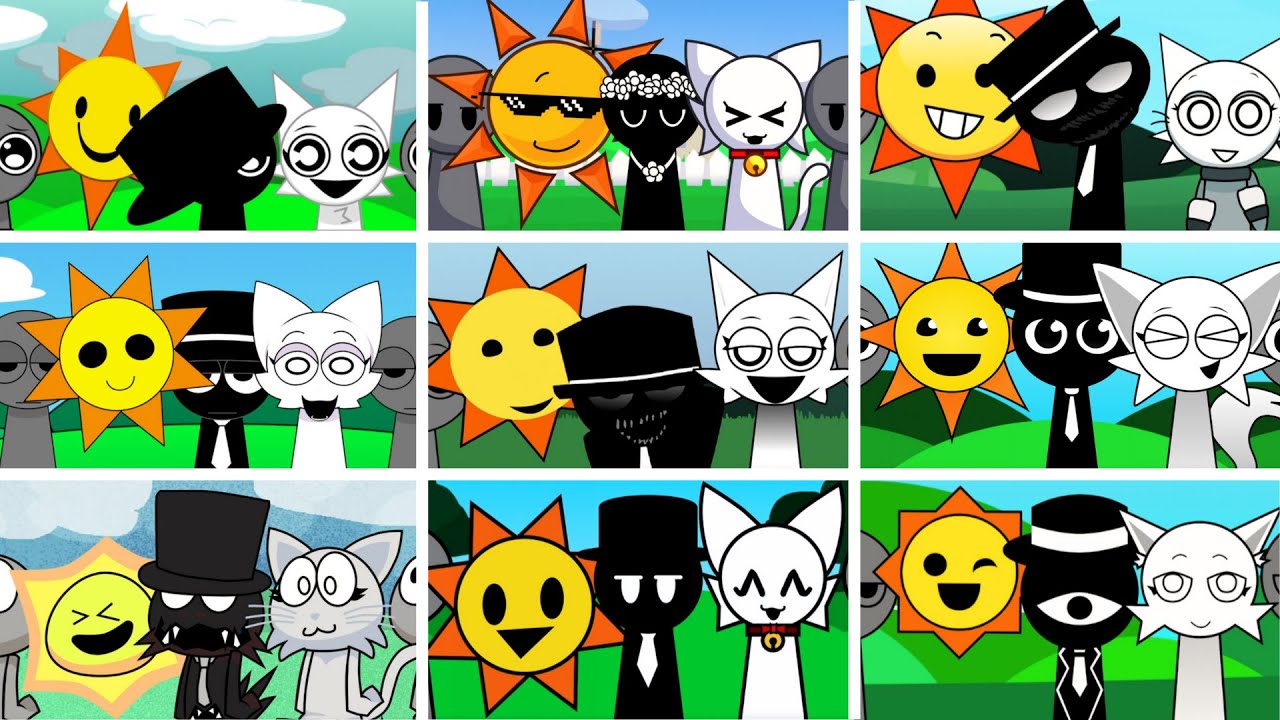 💛🖤🤍Incredibox - Sprunki but MIX MR SUN and BLACK and WENDA in ALL Different Mods | V2💛🖤🤍