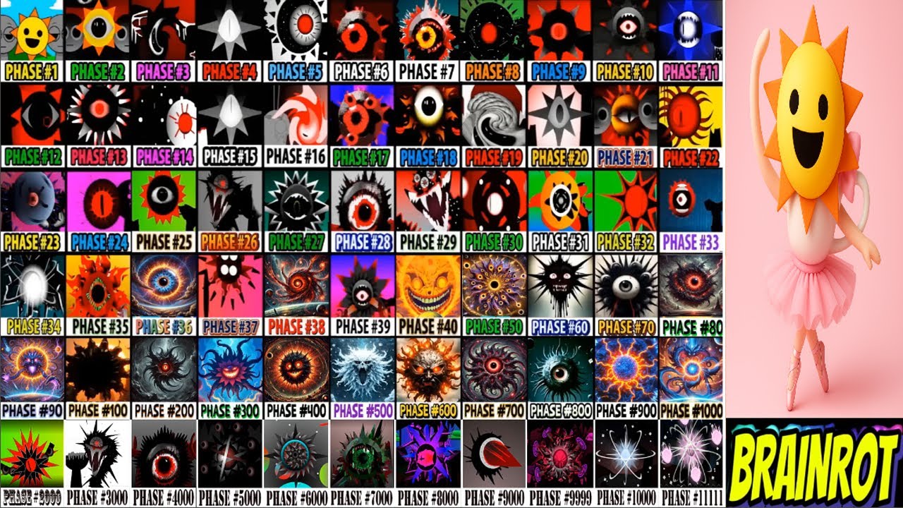 Incredibox Sprunki Mix All Phases Mr Sun: Phase 1-10 VS Phase 9999 VS Phase 10000 VS Phase BRAINROT