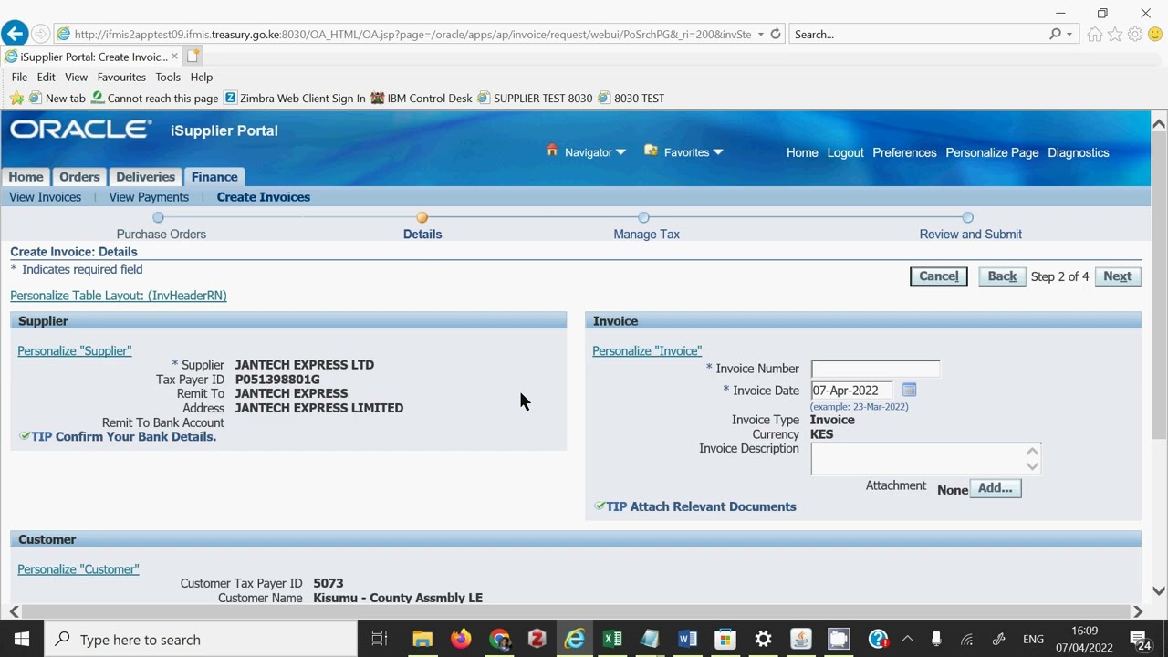 Invoice Submission in IFMIS iSupplier Portal