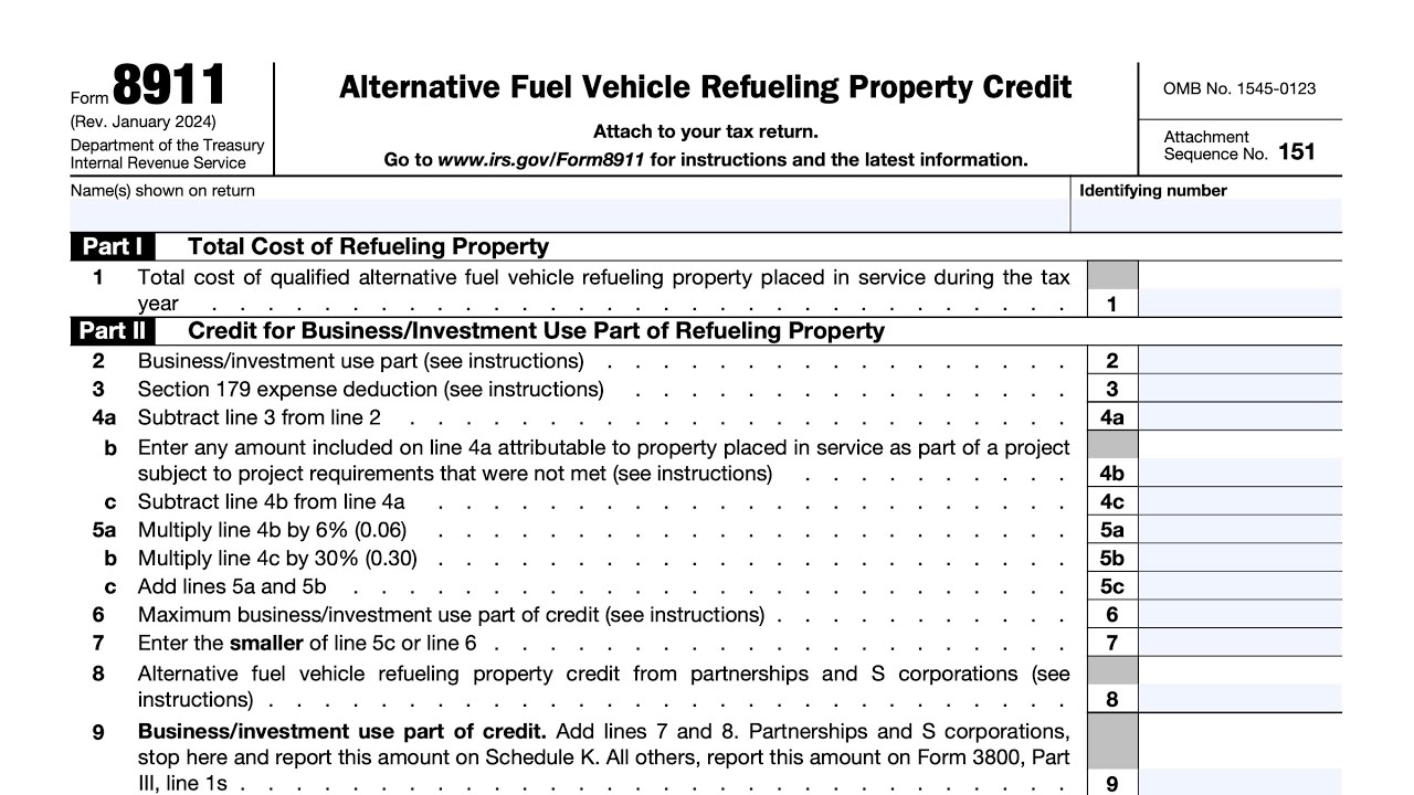 IRS Form 8911 walkthrough (Alternative Fuel Vehicle Refueling Property Credit)