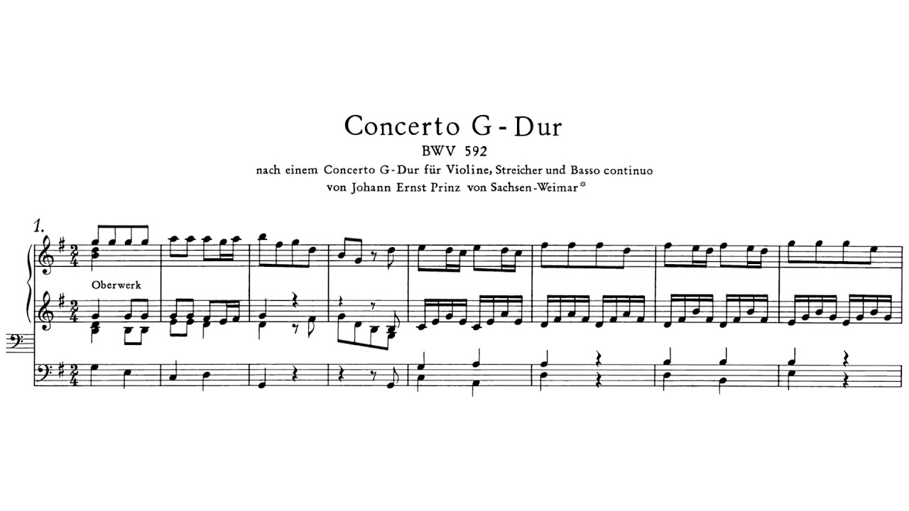 J S Bach - Organ Concerto in G Major after Prince Johann Ernst, BWV 592 {Koopman}