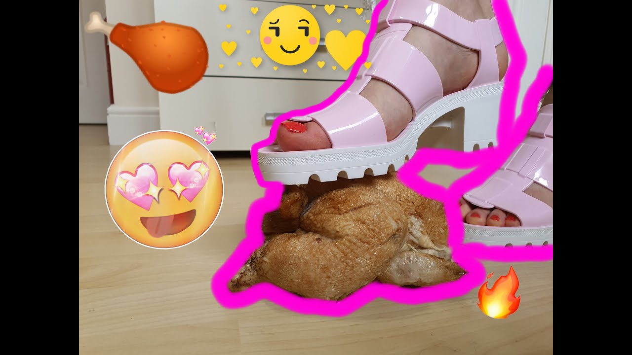 Jelly shoes Vs Roasted Chicken ASMR Video Cruching food by feet