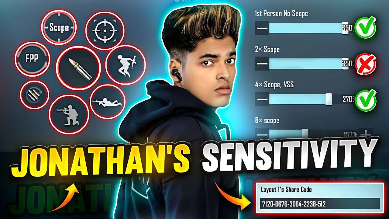 JONATHAN NEW SENSITIVITY 2022🔥 WITH SENSI**CODE | COMPETITIVE PLAYER BEST SENSITIVITY SETTINGS