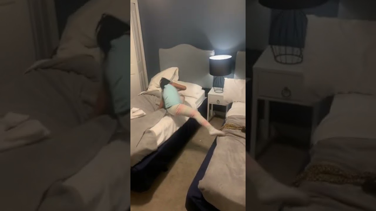 Jumping from one bed to the next and almost fell😂