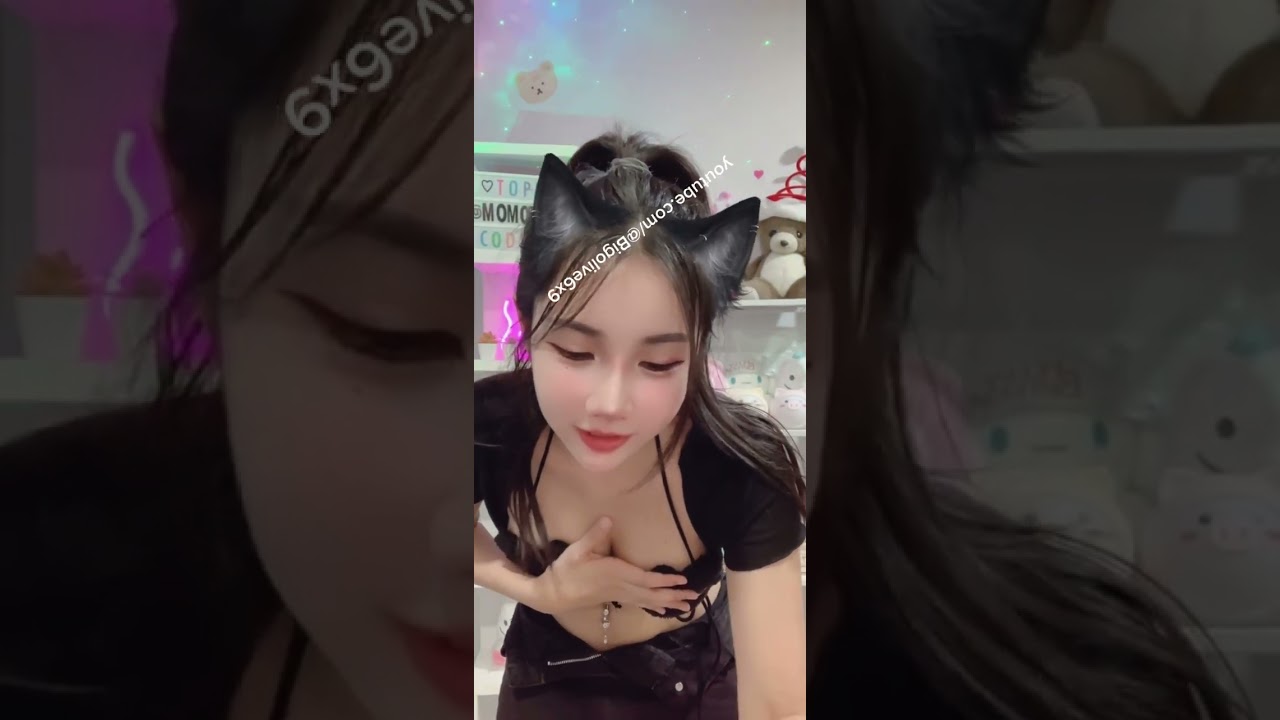 June Pannika Bigo Live Sexy Dance Hotlive Black Cat Bikini Outfit