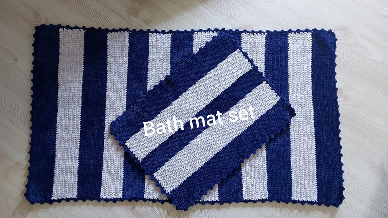 KADİFE İPTEN Tığ işi örgü banyo paspas modeli - kolay örgü paspas modelleri - örgü kilim - bath mat