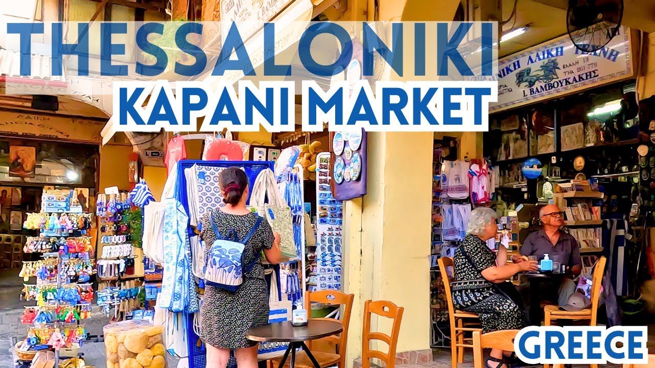 Kapani Market grecki targ w Salonikach, Thessaloniki, Greece WALKING TOUR 4K Traditional Food Market