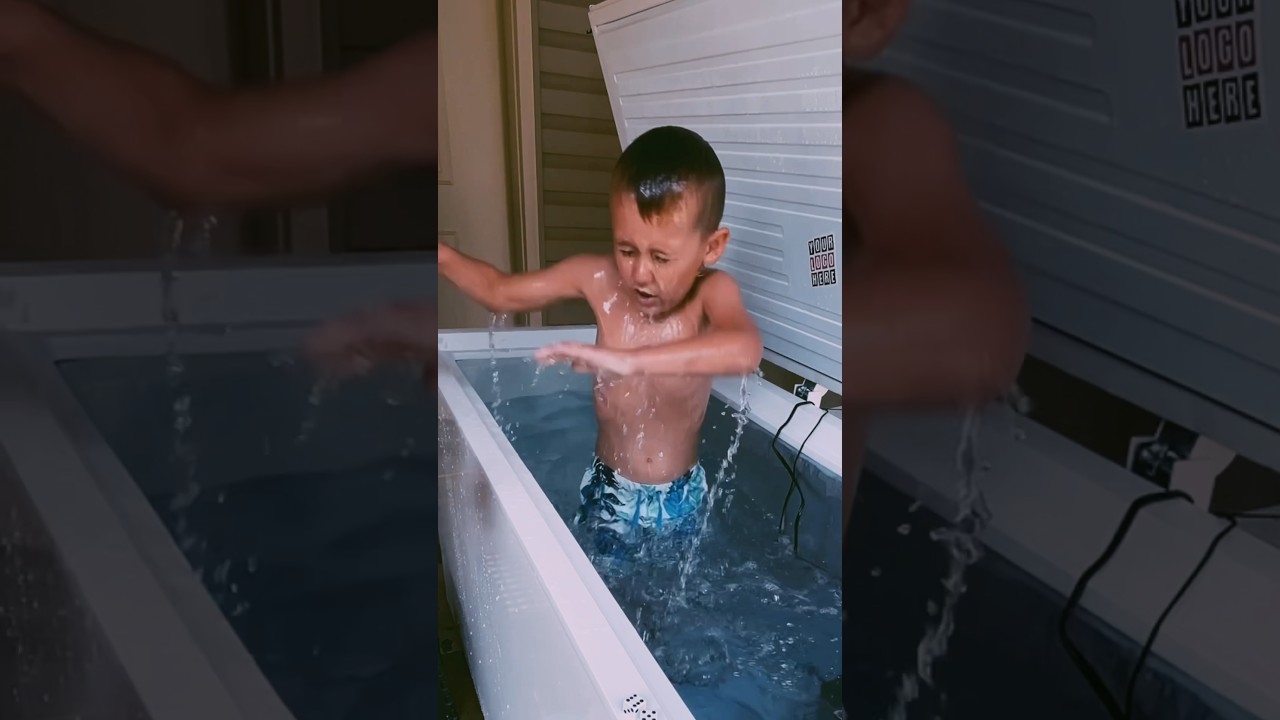 Kid takes his first cold plunge like a boss. 39° dunk! #icebath #coldplunge #wimhof #coldtherapy 🥶