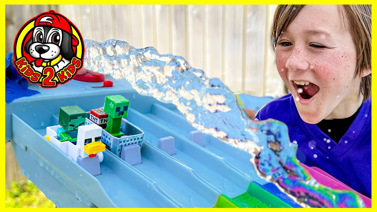 KIDS PLAY-ALONG 💦 Build With CALEB Hot Wheels Racerverse MINECRAFT WATER SLIDE RACE