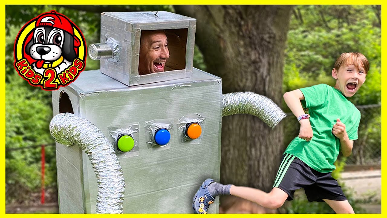 Kids Pretend 🤖 CALEB & ISABEL GET CHASED BY A CRAZY TICKLE ROBOT!