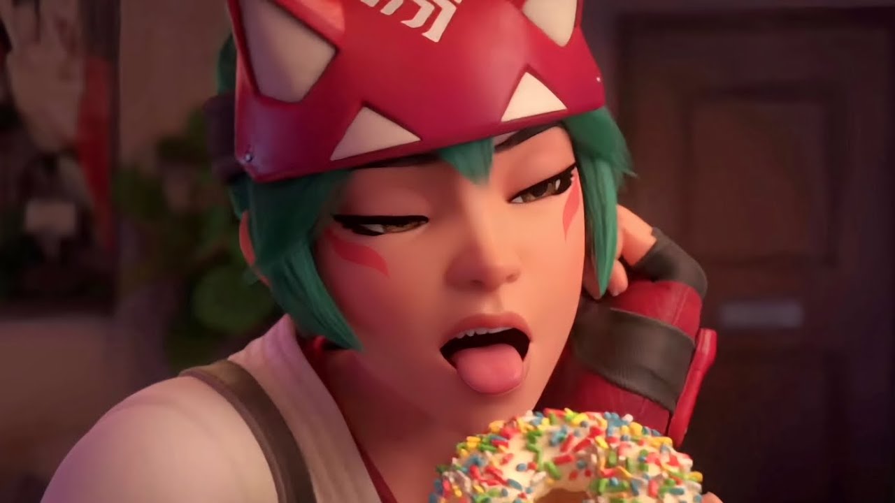 Kiriko with a donut in slow motion