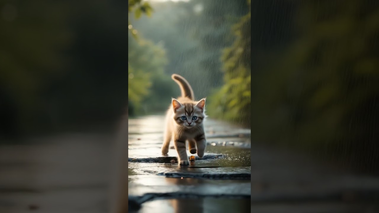 Kitten Getting Wet in the Rain