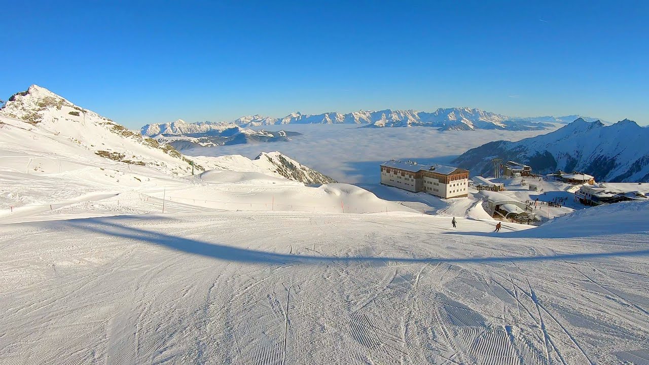 Kitzteinhorn - Skiing in Austria High Tauern - Kaprun, main easy piste #1+13, 10 Gimbal 4K, Sunshine