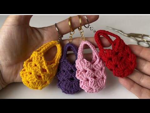 Kolay Tığ işi Mini Çanta Anahtarlık Yapımı / Crochet Keychain / Amigurumi Anahtarlık Örgü Modelleri