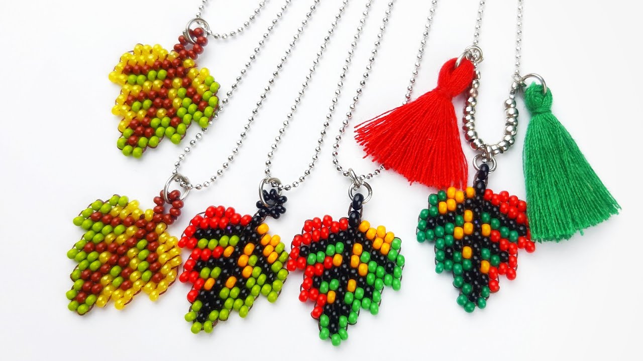 🍂Kum Boncuktan Yaprak Yapımı. Seedbeads Leaf Necklace Making. Beading Tutorial🍂