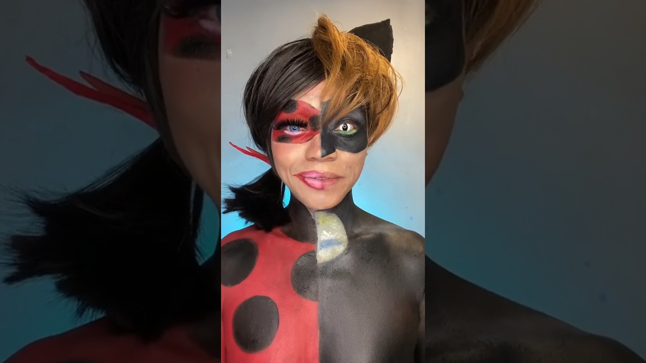 Lady Bug vs Cat Noir 🐞😺 #Makeupinspired #ladybug #catnoir #miraculous #sfxmua #shorts #pachie2323