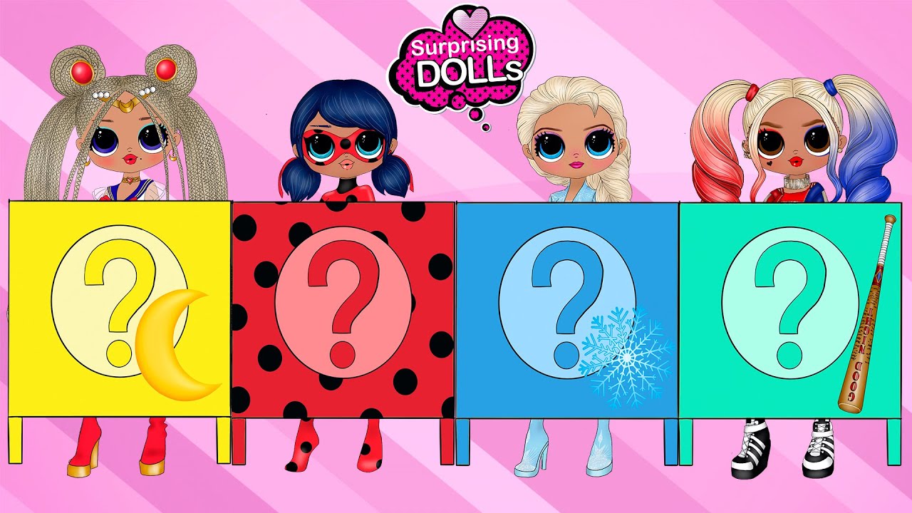 Ladybug, Elsa, Harley Quinn e Sailor Moon Trocam de Roupa - Bonecas de Papel