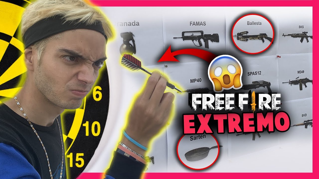 LANZAMOS DARDOS A UN MAPA Y JUGAMOS FREE FIRE CON EL ARMA QUE CAIGA