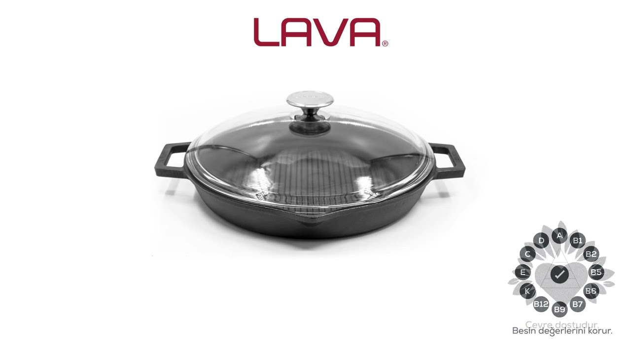 Lava Döküm Yuvarlak Izgara Tavası Döküm Demir Yekpare Çift Kulplu Konkav Taban 30cm-LV ECO GT 30 KNK